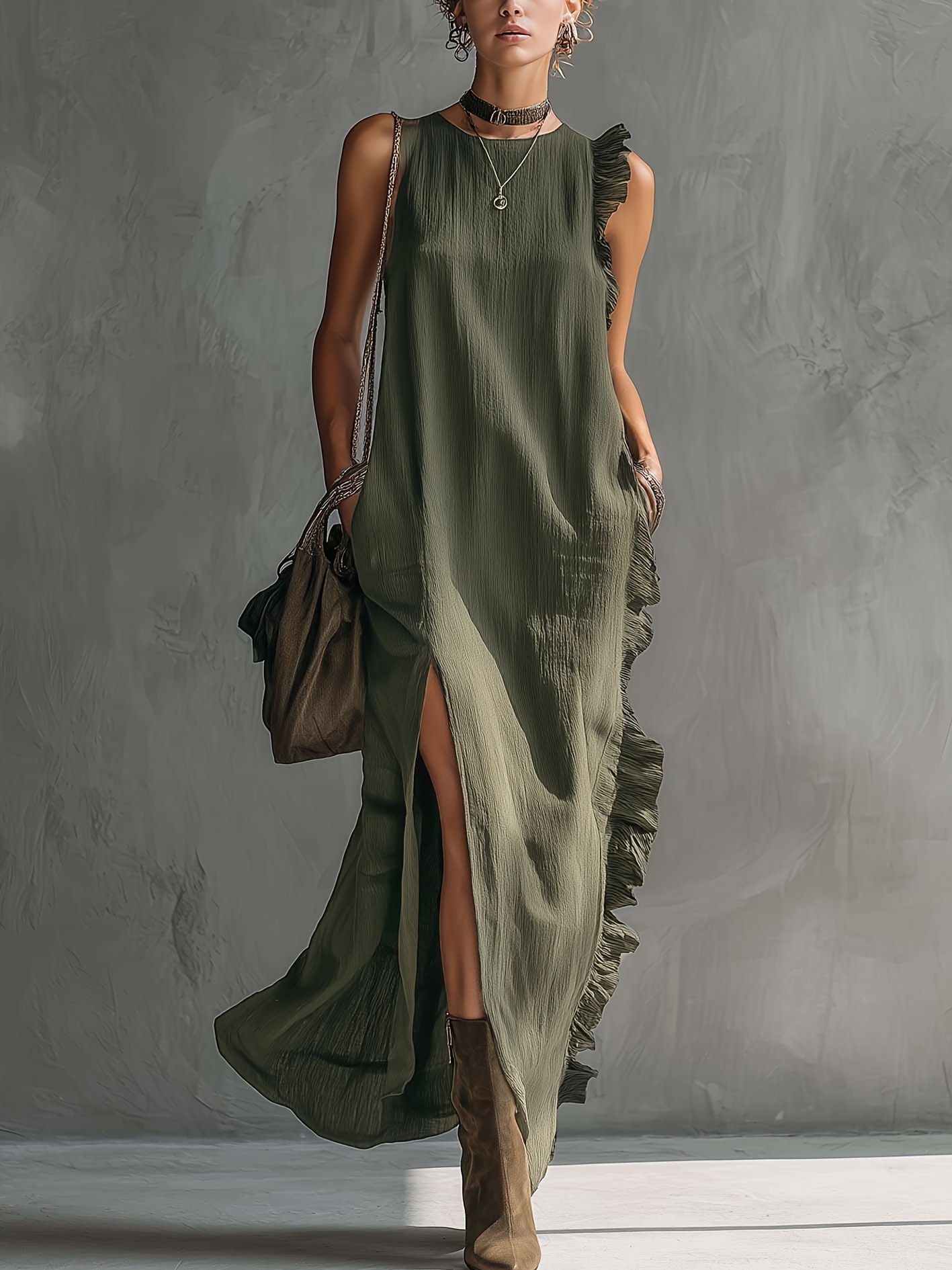 womens sleeveless maxi dress casual loose side slit