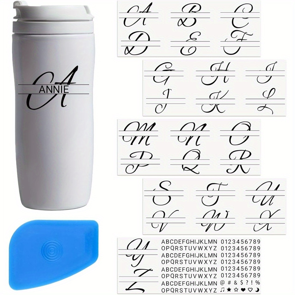 Image of 5pcs Uv Dtf Cup Transfer Stickers, Black Split Letter Stickers Alphabet Stickers Letter Wraps Cup Labels Gifts Craft Supplies & Stickers
