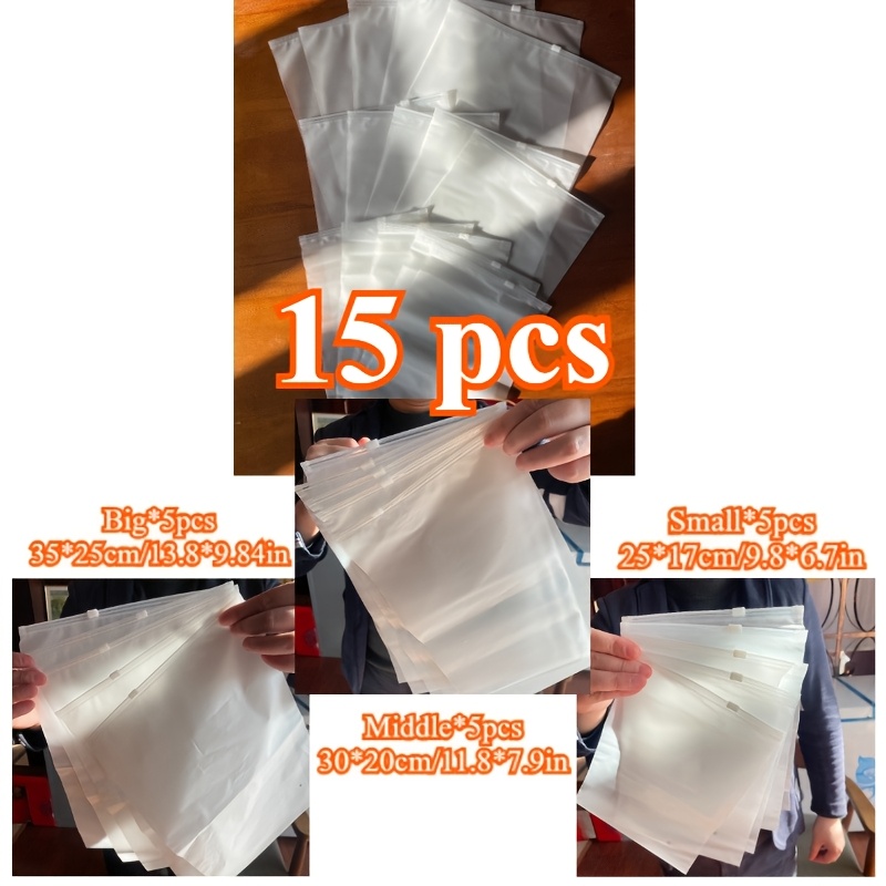 Image of 15pcs Travel Organizers, Assorted Sizes (5 Large, 5 Medium, 5 Small) - Clear, Zipper-sealed, Reusable Organizers For Clothes, Shoes, Space-saving And Durable Packing Organizers