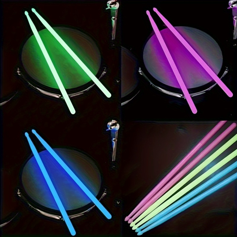 5A Baqueta Batería con Color Neón y Luz en la Oscuridad con 5 Tamaños Vibrantes (Blanco, Rosa, Azul, Verde, Morado)