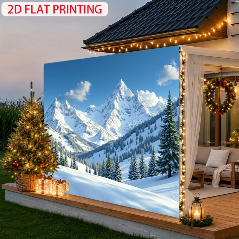 Winter Christmas Backdrop with Snow-Capped Peaks