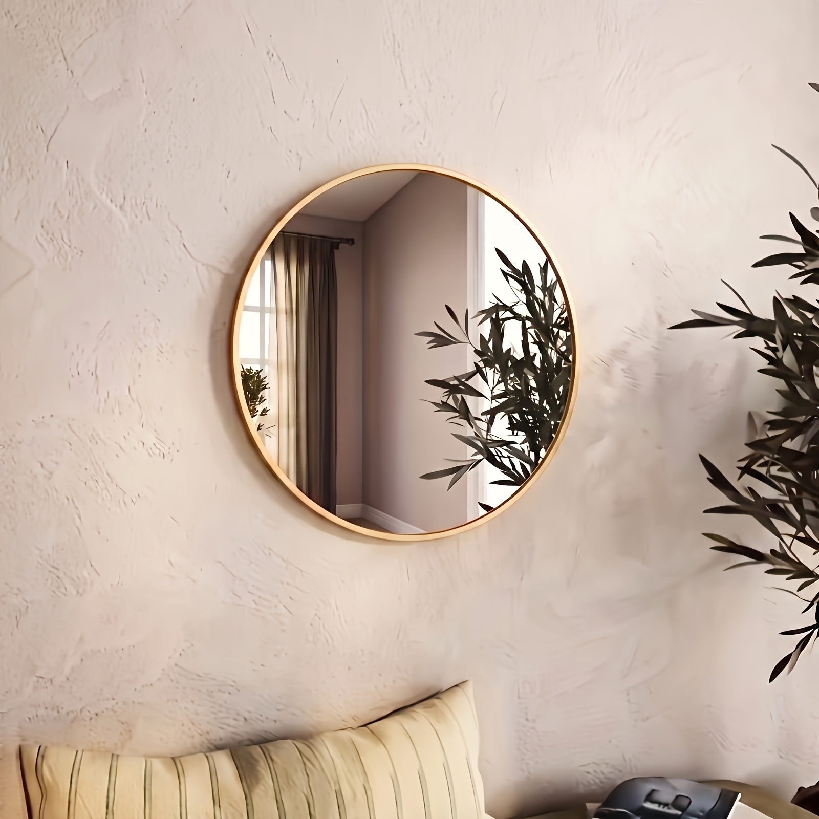 A Frameless Minimalist Round Bathroom Mirror, Unique Circular Shape Enhances Artistic Ambiance. Stainless Wall Decor Mirror, Vanity Mirror. Bathroom Home Decor, Home Decoration, Bathroom Accessory