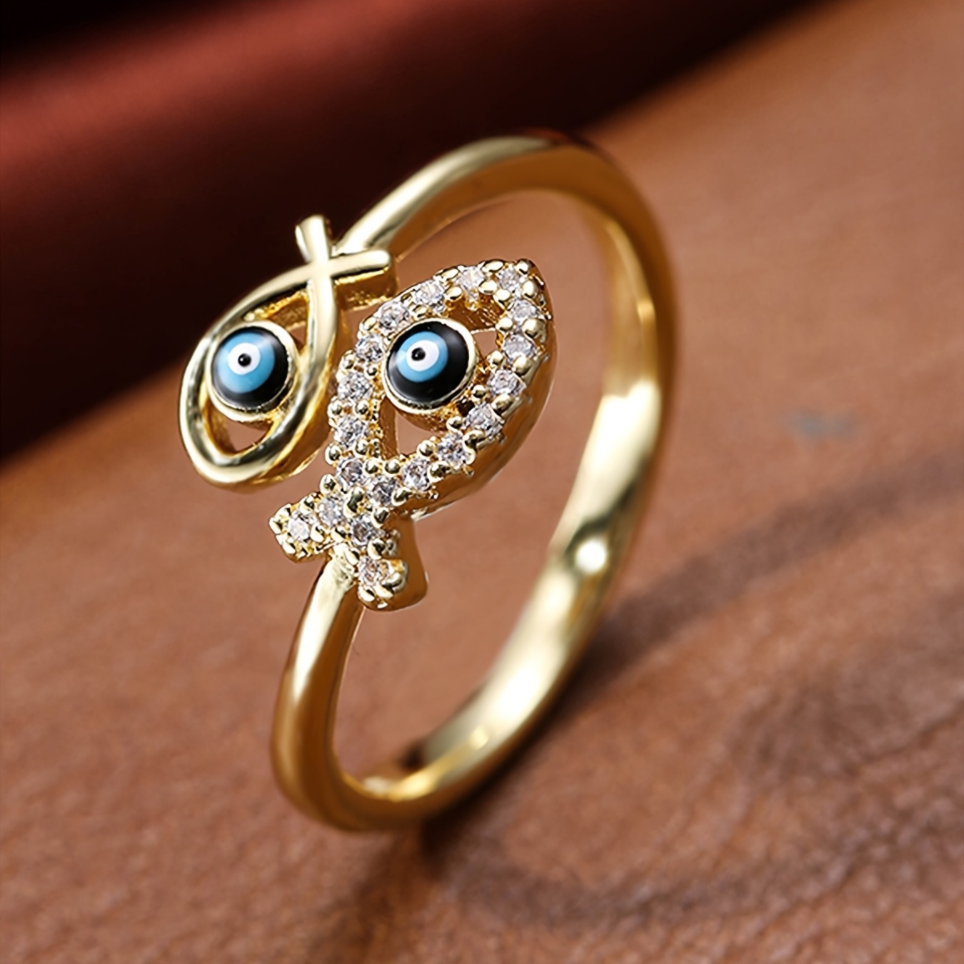 Women's Devil's Eye Pisces Open Ring, Stackable Guardian Symbol