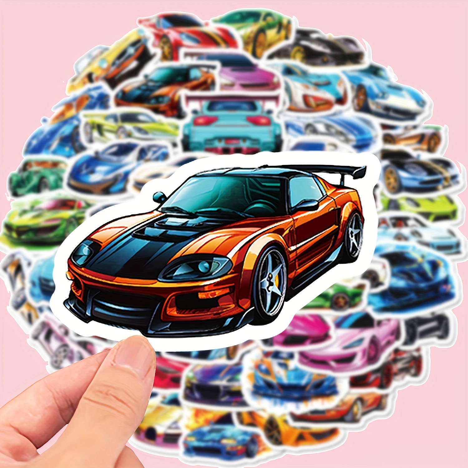 Image of 50pcs Cartoon Racing Car Stickers | Vinyl Self-adhesive Decals For Laptops, Guitars, Luggage, And More - , Single Use