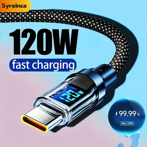 120w6a charging usb c cable type c to type c black flat nylon pvc sync cable with real time brand suitable nylon braided reinforced durable high quality tech enthusiast data cablefor iphone samsung