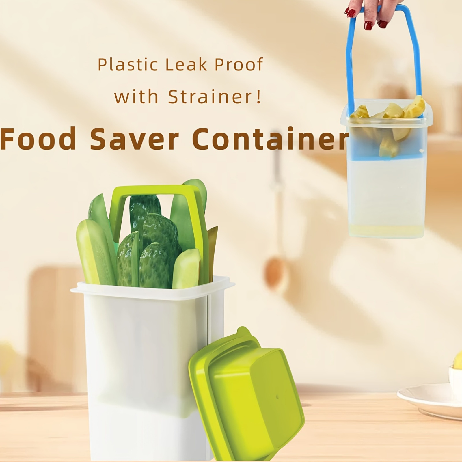 

1pc Plastic Food Storage Container With Strainer And Leak-proof Lid - Dishwasher Safe, Design For Marinating And Storing, Ideal For , Kimchi, And Mexican Peppers