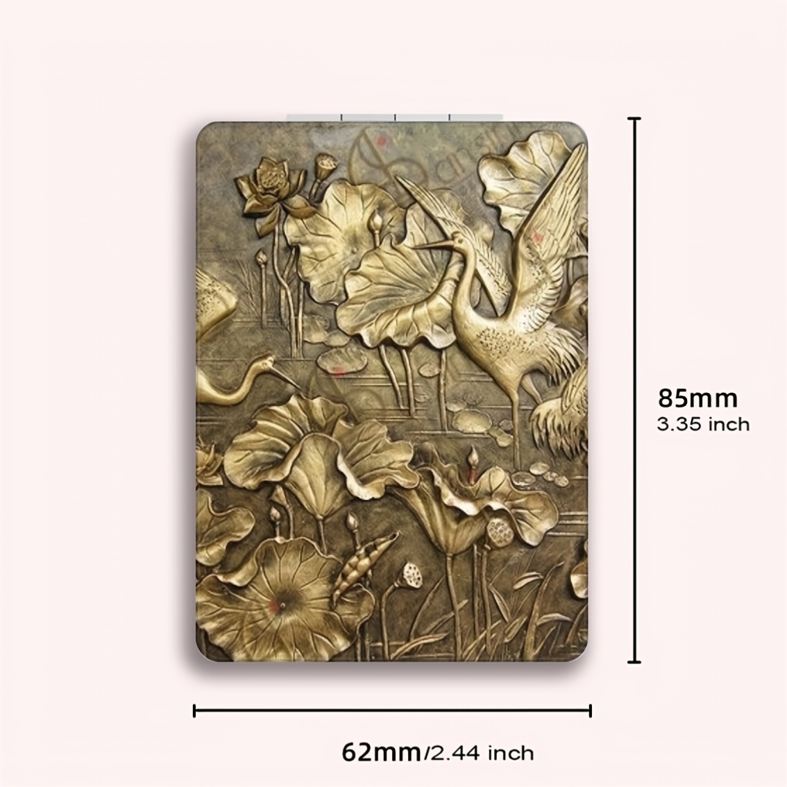 Stylish Rectangular Makeup Mirror with Golden Cranes Design