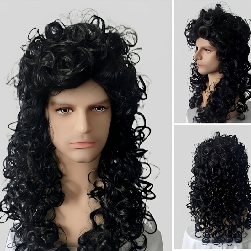 mens black   long curly wig 250g heat resistant hair black with wig cap suitable for pirate role playing stage performances parties and  