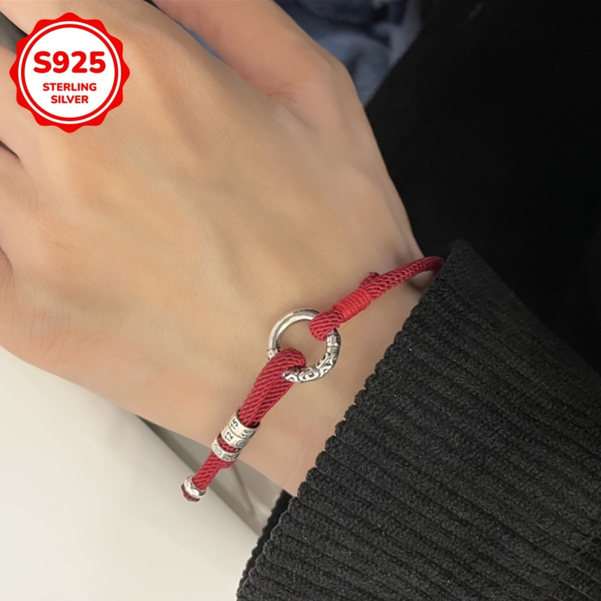 925 Silvery Circle Braiding Rope Bracelet, Zodiac Gift