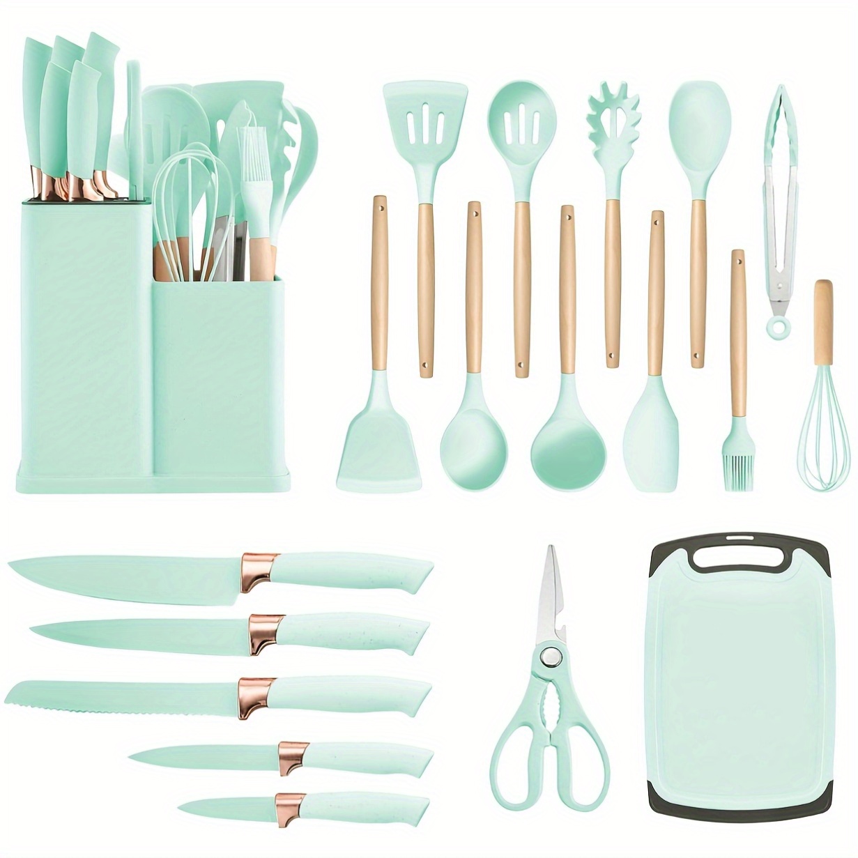 TEMU 19pcs Kitchen Utensils Set Silicone Cooking Utensils, Kitchen Utensil Set, Wooden Handle Silicone Utensils For Cooking Set, For Pans Kitchen