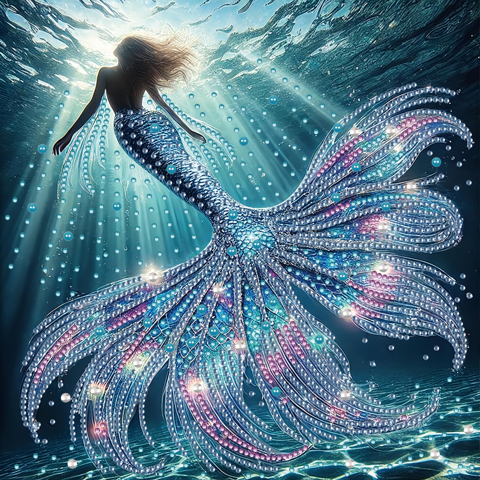 TEMU A Set Of "elegant Mermaid In The Water" 5d Diamond Painting Set (30cm/ 11.8inx30cm11.8in), Diy Handicrafts, Partially Inlaid With Irregular