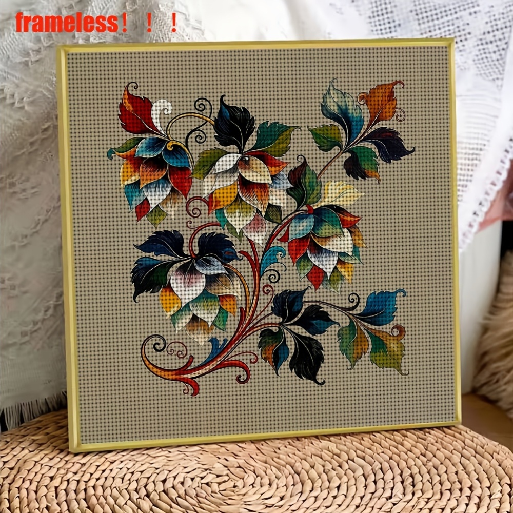 Cross Stitch Printed Kit, Frameless Colorful Floral Design