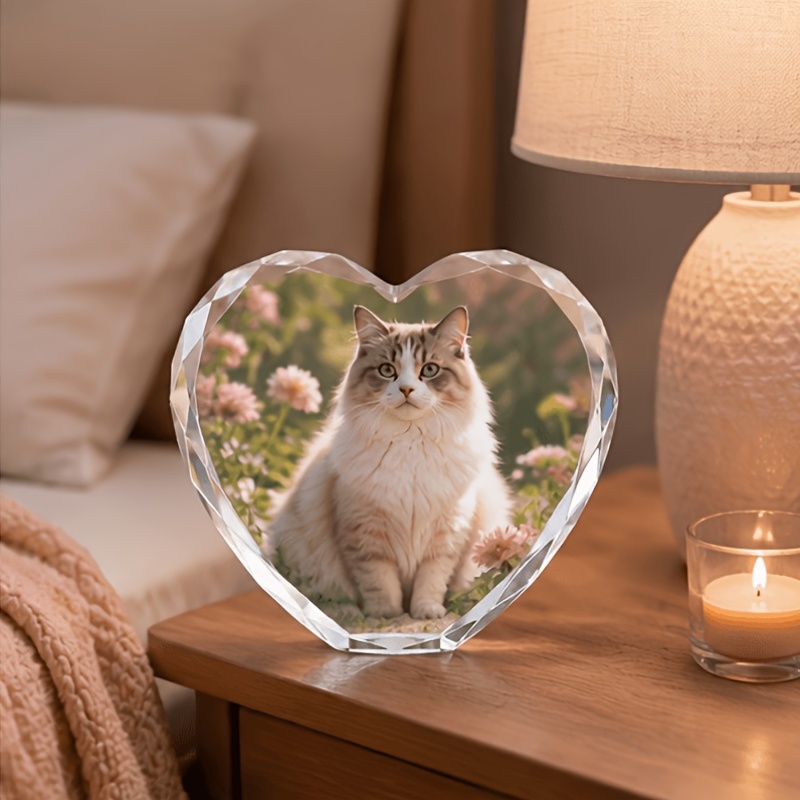 Custom Crystal Photo Block Heart-Shaped Pet Remembrance Plaque