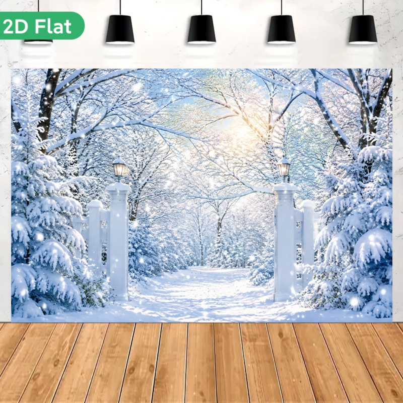 Snowy Winter Scene Rectangular Polyester Backdrop Banner