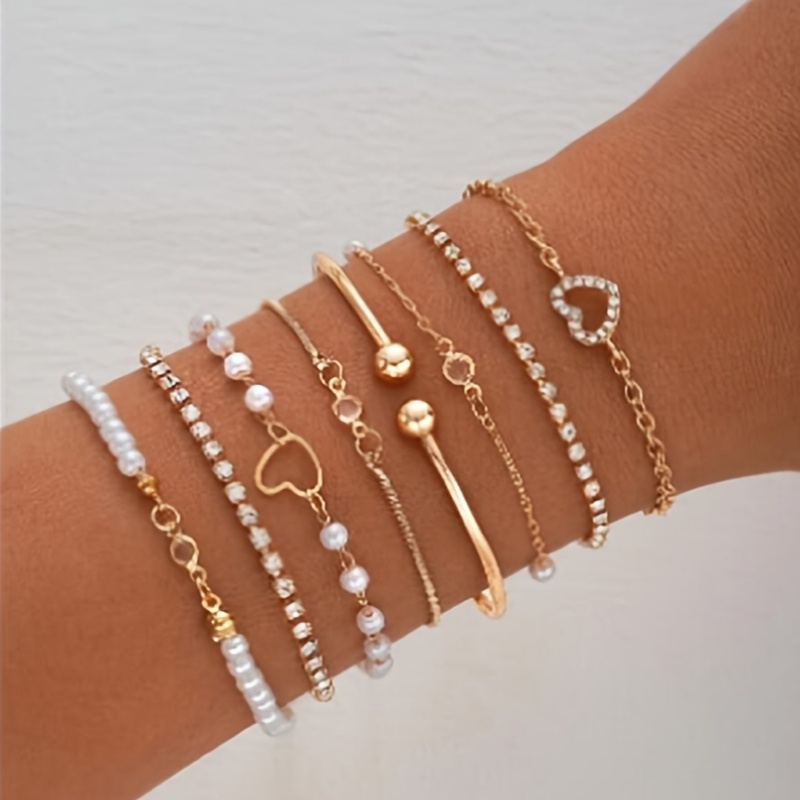 8pièces ensemble bracelets perles   nouées ornées strass - Temu France