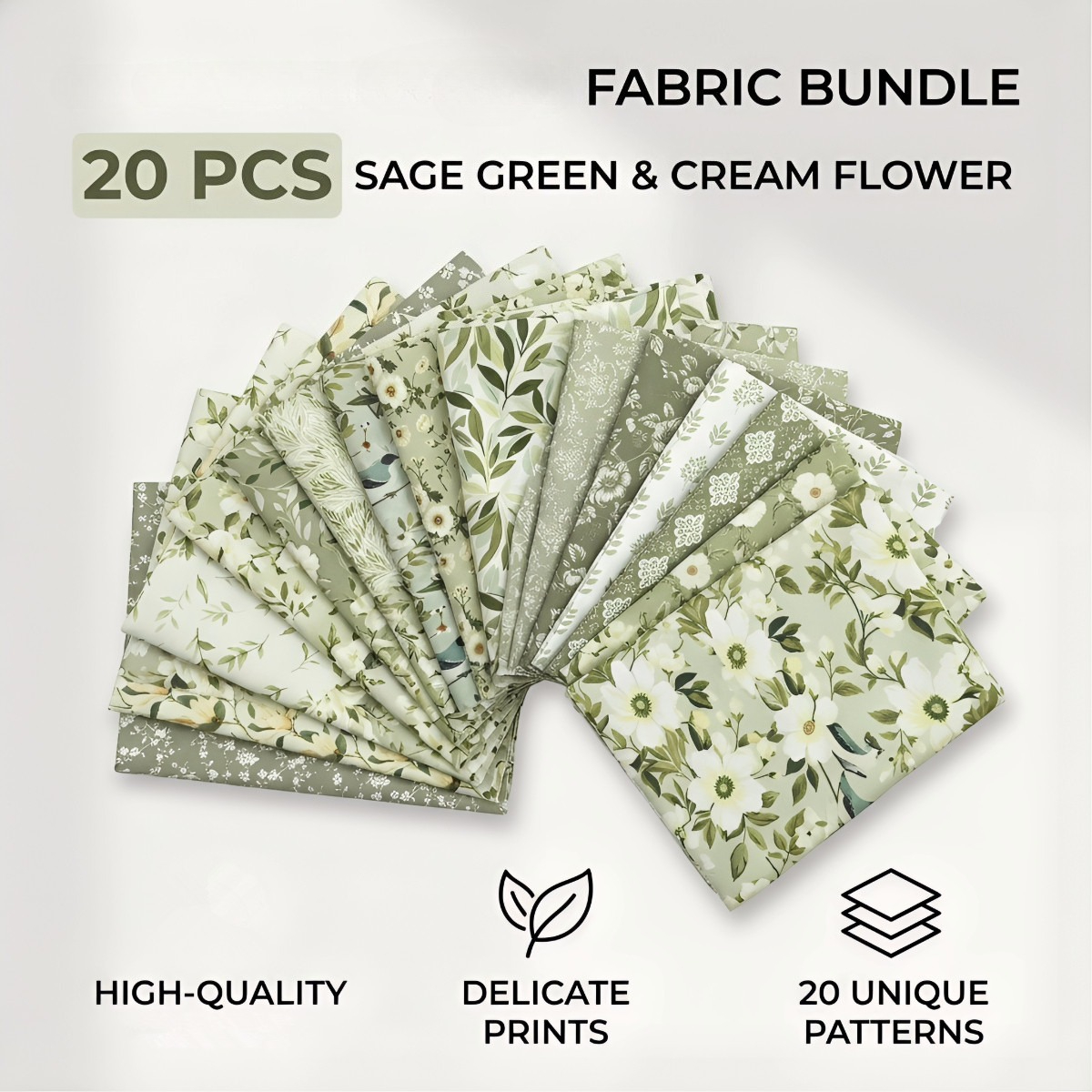 TEMU 20pcs Fat Quarter Fabric Bundles 25 X 25Cm Tissus Pré-Coupés Carrés pour Patchwork Couture Quilting Artisanat (Floral Vert)