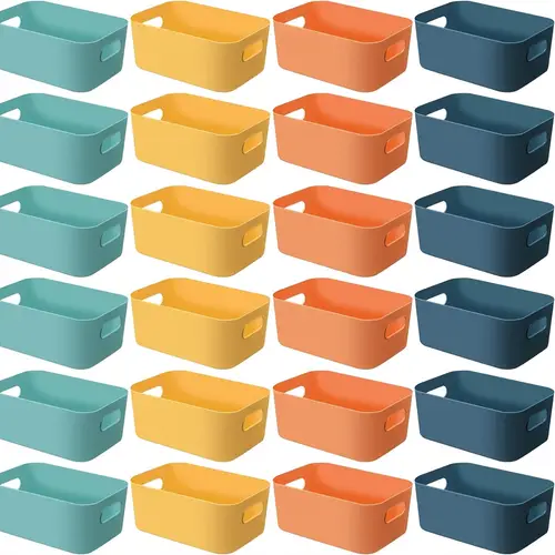 24pcs plastic storage bins multiple color containers pantry baskets with handles organizing bins for kitchen bathroom organizer cupboard box on shelves 10 x 7 x 4 inch