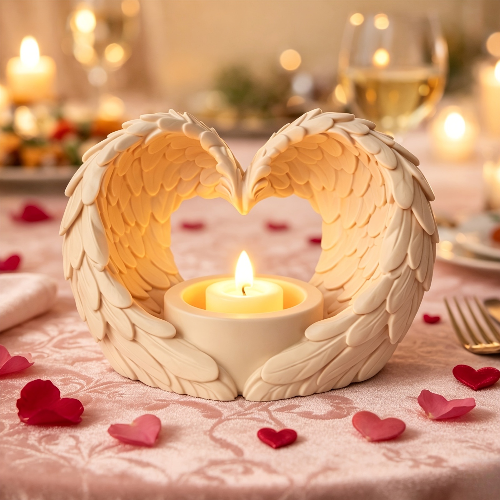 Heart-shaped Wing Candle Holder With Wing - Tabletop Suitable For Valentine's Day, Christmas, Birthdays, Weddings, - Plastic Centerpiece For Decor, Candles, Tea, For Decoration
