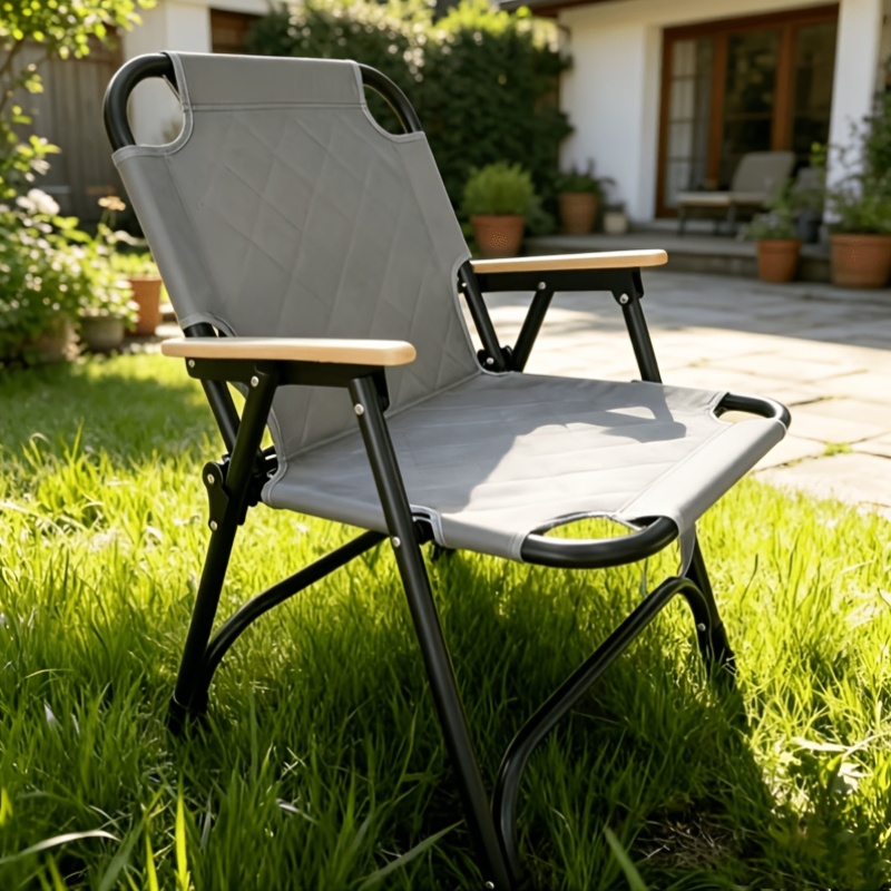 Patio Rocking Chair Outdoor Patio Folding Chair, Padded Foldable Camping Chair with Wooden Armrest, Lightweight Portable Lawn Chair for Backyard, Deck, Garden And Balcony