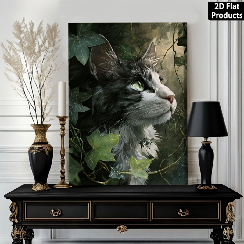 Framed Canvas Painting Wall Decor Featuring a Gray Maine Cat