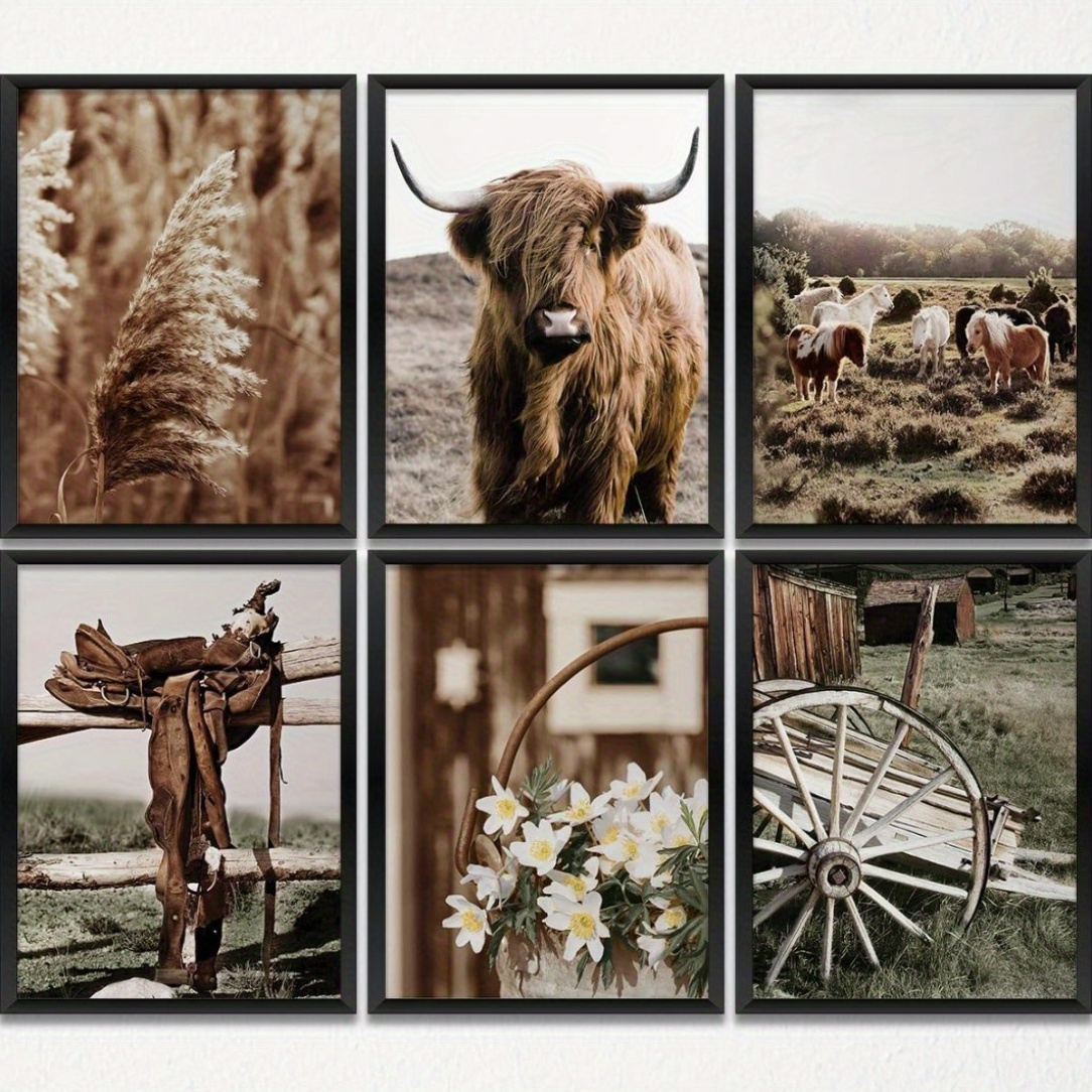 

Room Decor 6pcs Rustic Farmhouse Prints, Country Style Animal & Nature Themed Decor, 8x10 Inches, Bedroom, Kitchen, Bathroom, Office Decoration