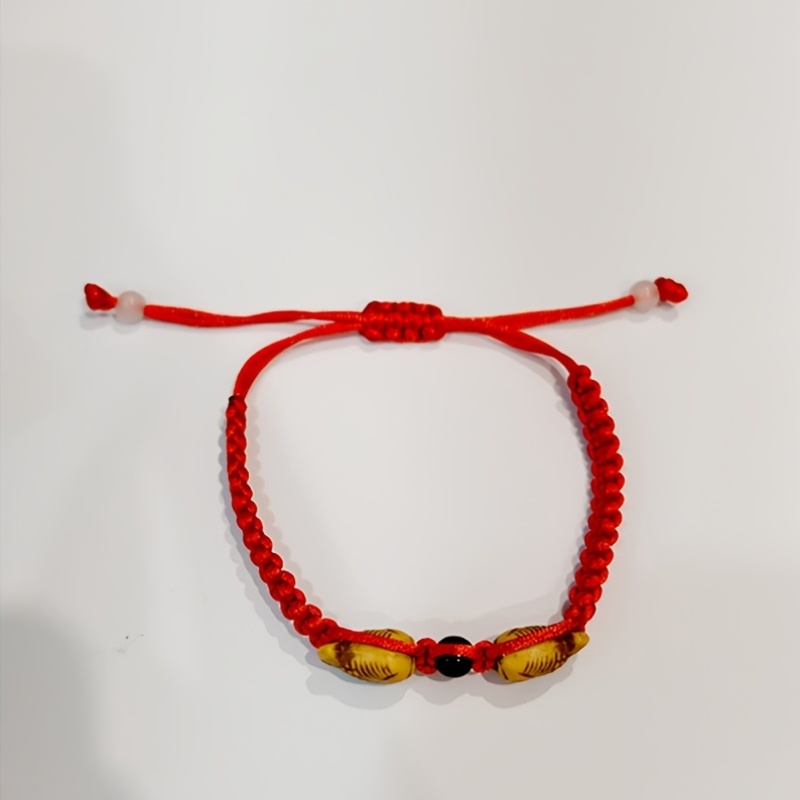 Couple's Adjustable Red Woven Pisces Fish Bracelet, Unisex