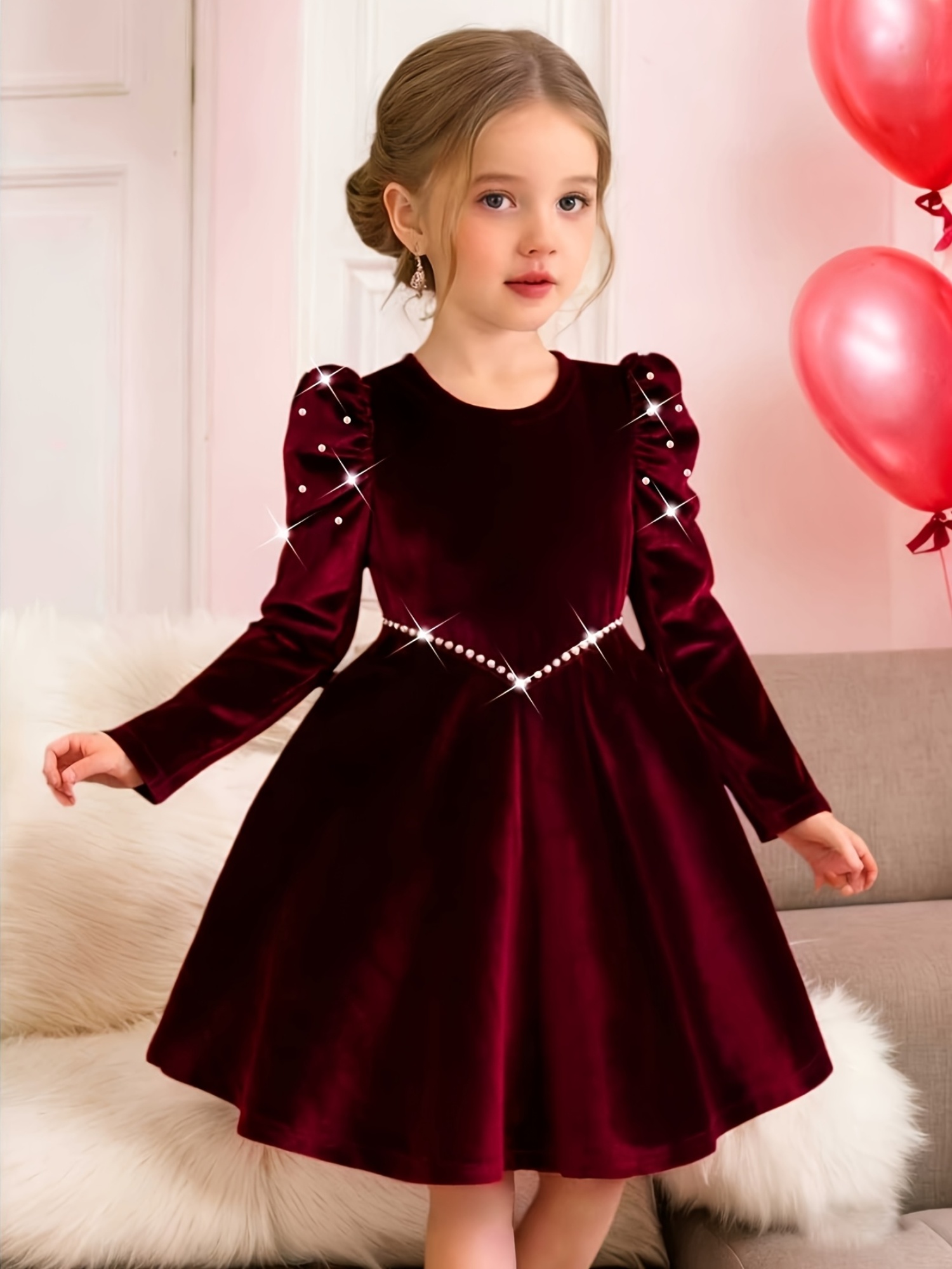 chinese dress ladies Black Red Velvet Dress for Girls Fancy Shining Stars Dresses Big Bow Girls Party Dresses Tulle Floor Length, Black / 14