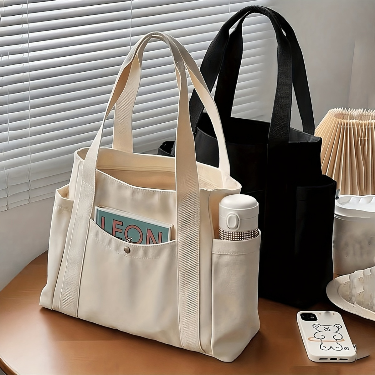 Bolsa de lona personalizada "LEON" - Gran, ligera, de gran capacidad, con cierre de cremallera, ideal para el trabajo, viajes, compras y uso diario, bolsa de mano diaria | Bolsa de mano elegante | Bolsa de mano duradera, bolsa de mano