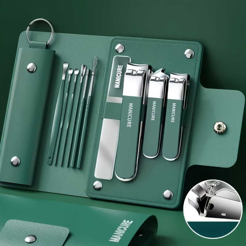 10pcs luxury manicure and pedicure set anti splash nail clippers ear digging spoon nail file stainless steel nail scissors professional quality tool kit for beauty care tools for travel or home gift Product details 1