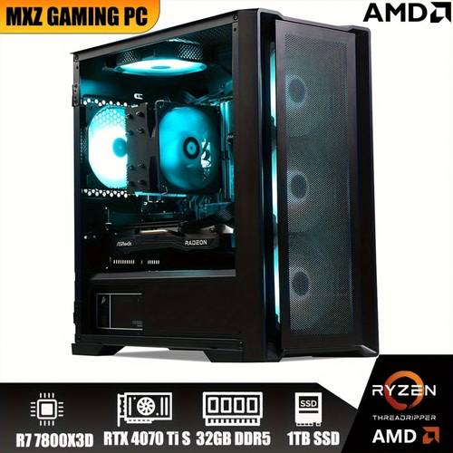 mxz gaming pc 7 7800x3d 32gb ddr5 6000mhz kc3000 m 2 ssd 1tb b650 6rgb fans gamer desktop computer 4070 super 4070