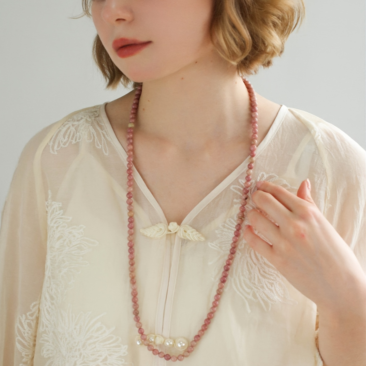 Natural Rhodonite Amethyst & Lapis Lazuli Long Necklace