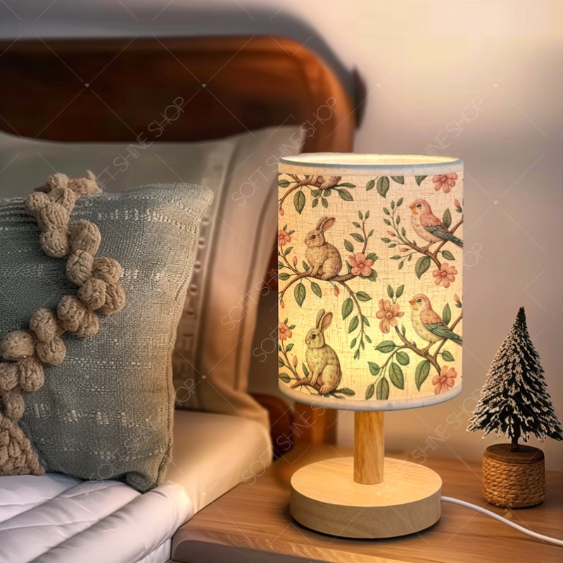 USB-Powered Print Table Lamp with Fabric Shade