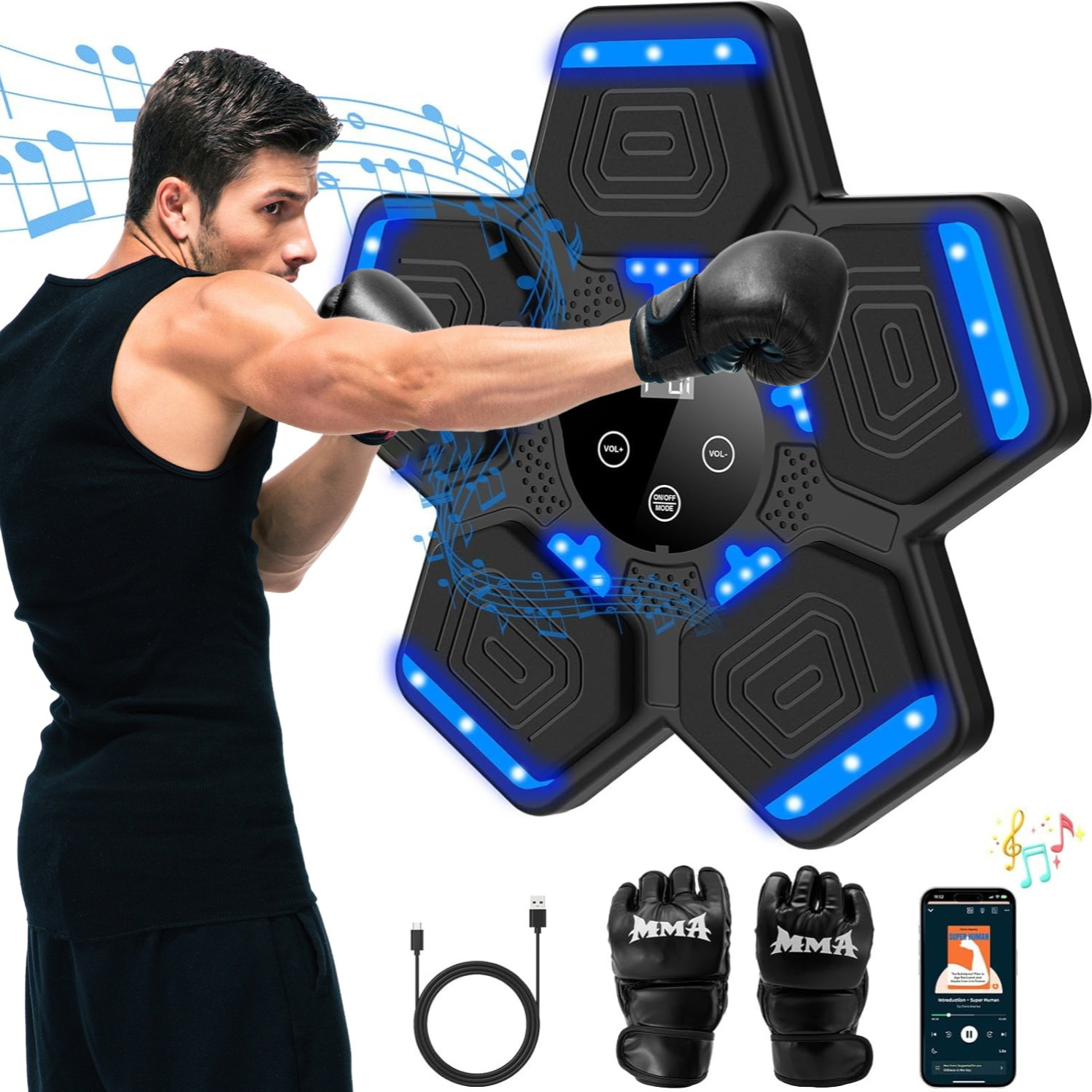 2025 Music Boxing, Smart Wireless Boxing Machine with Boxing Gloves Wall Mounted, Music Boxing Target Workout Punching Equipment for Home