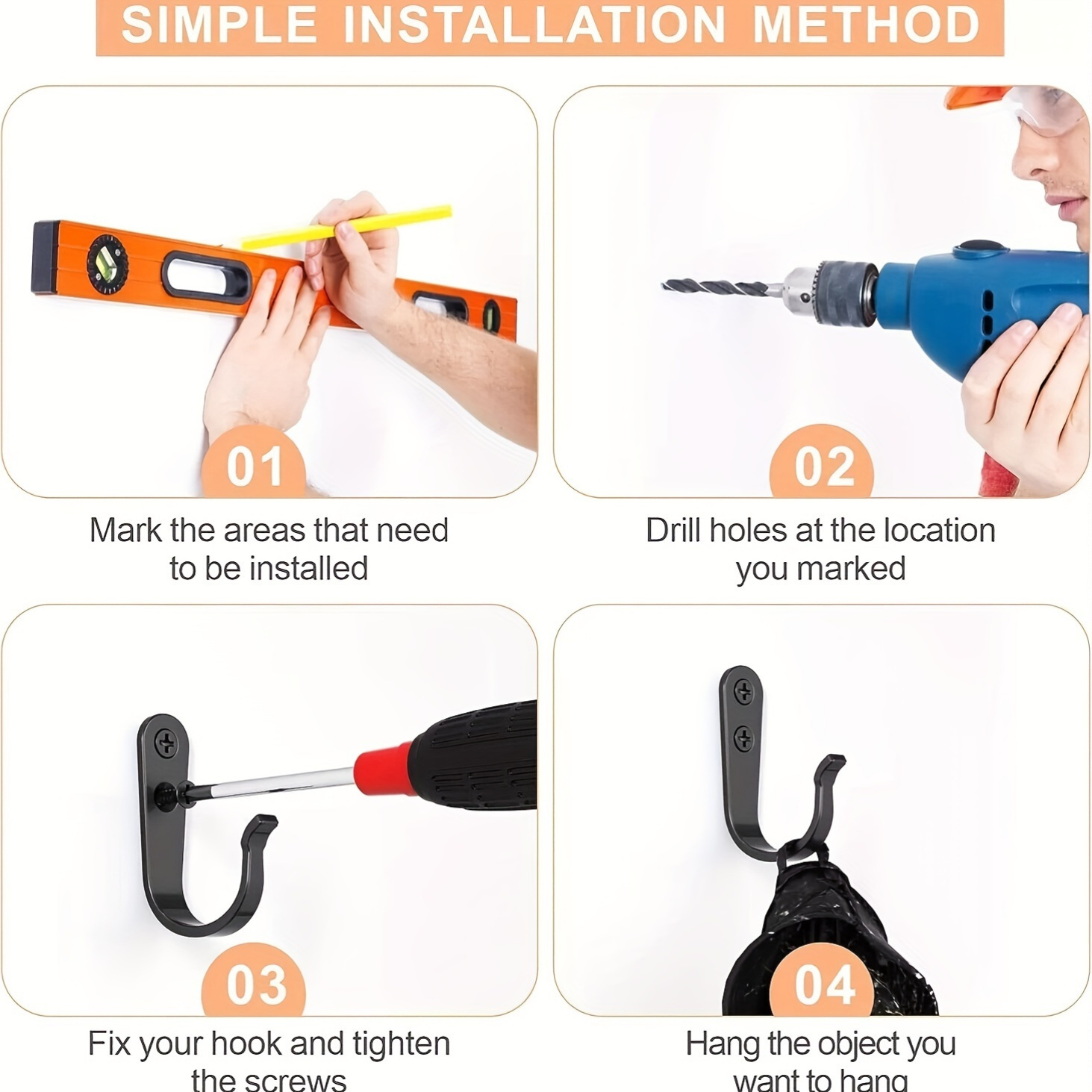 20pcs heavy duty iron coat hooks wall mounted metal hangers rust resistant painted   industrial display hooks for home office decor details 5