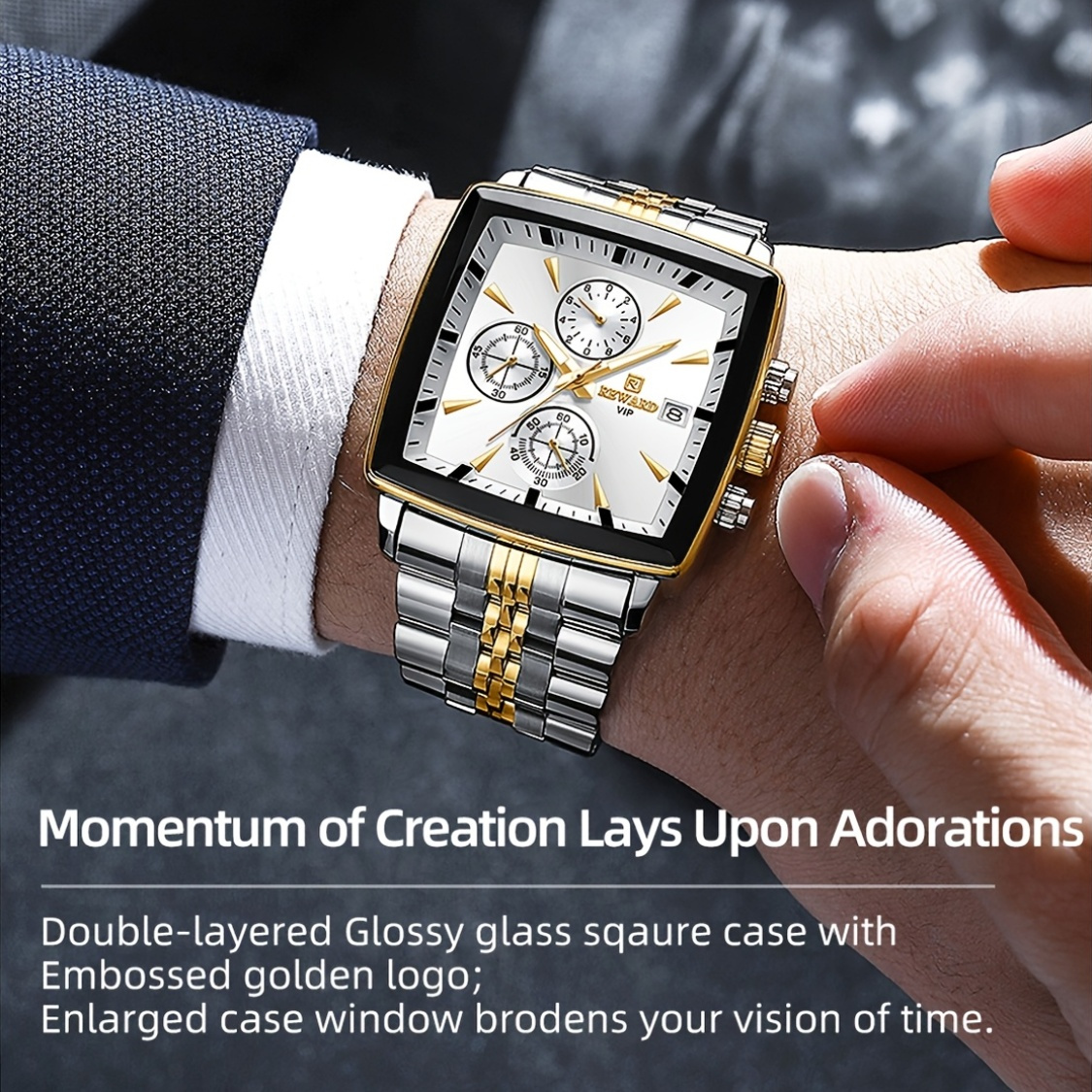 luxury golden and white rectangular mens watches featuring a calculator and stopwatch multifunctional quartz wristwatches with luminous hands   business 2
