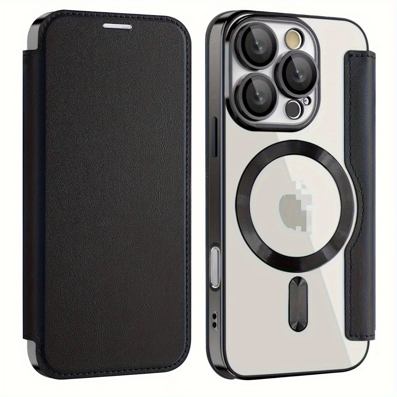 Suitable for Apple 16 Electroplated Gold Plated Shield Magnetic TPU Artificial Leather Mobile Phone Case Iphone 15 Full Cover Flip Lens Film Protective Case 16Pro 15 - Image 14