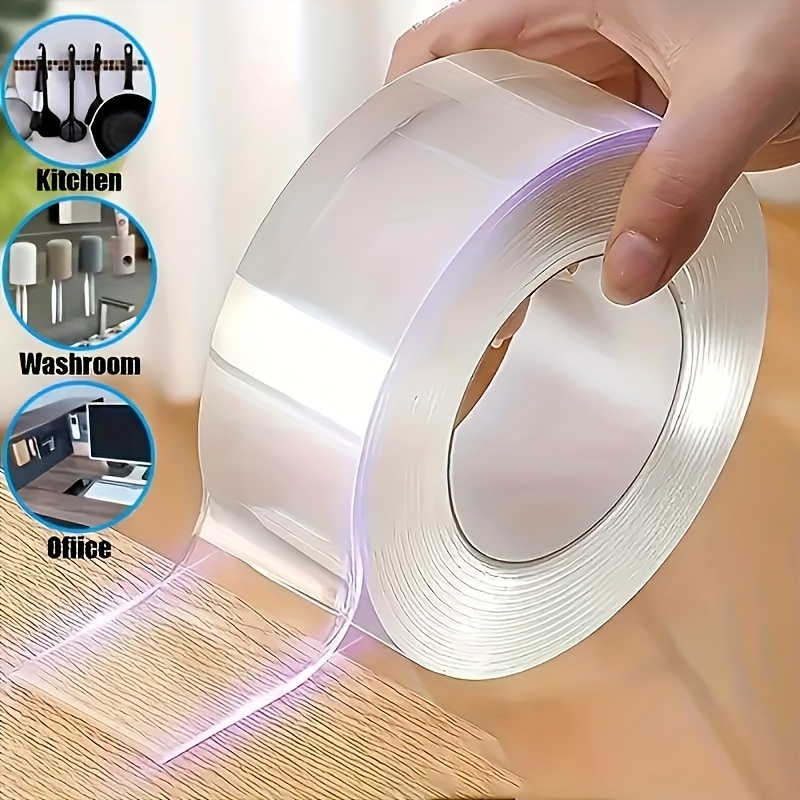 2 rolls of high quality   washable and reusable double sided tape waterproof transparent   suitable for office kitchen and bathroom essentials