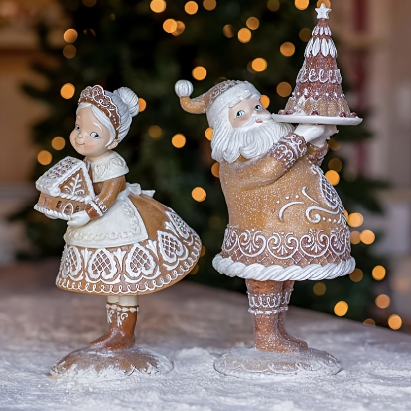 サンタクロース スプリング人形 置物 2体セット a set two resin statues featuring santa claus mrs claus - Temu