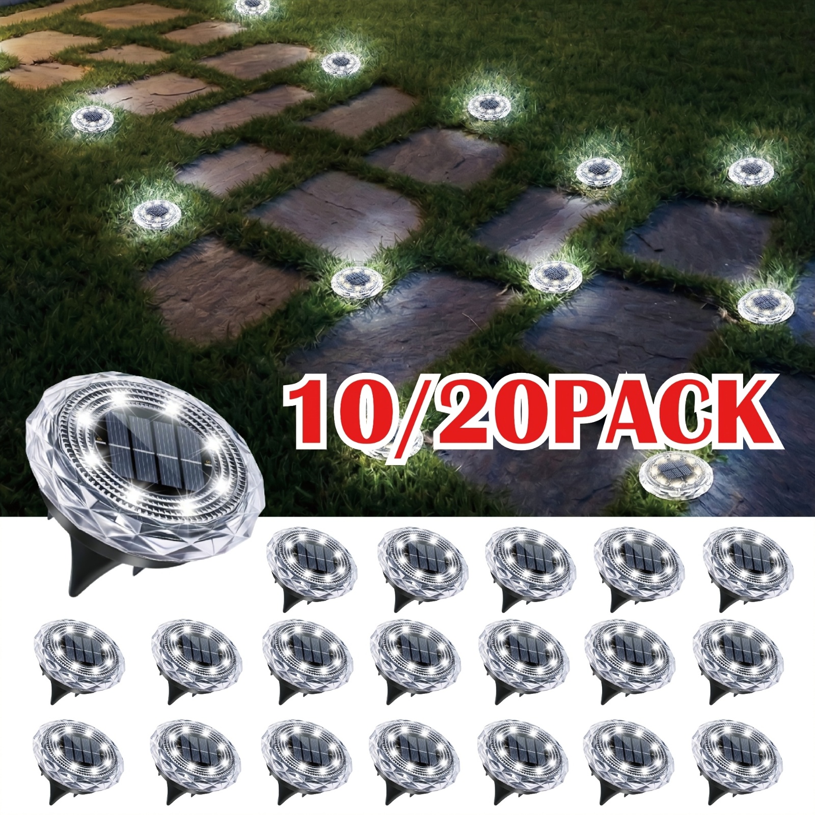   pack solar ground lights waterproof outdoor solar lights for yard led solar garden lights bright solar powered disc light in ground landscape lighting for patio pathway walkway driveway white