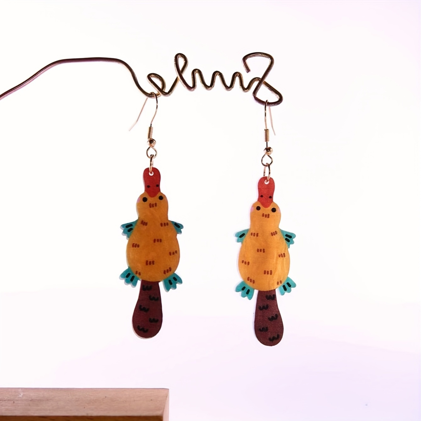 Handmade Cute Duck Seed Bead Drop Earrings