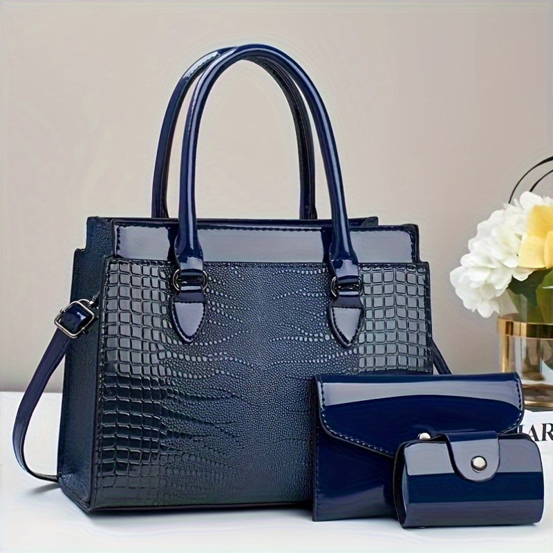 Three-piece set of Ramadan festival style mom handbags with classic crocodile pattern Women's bag set, single shoulder bag and handbag with wallet, suitable for gifts, work travel