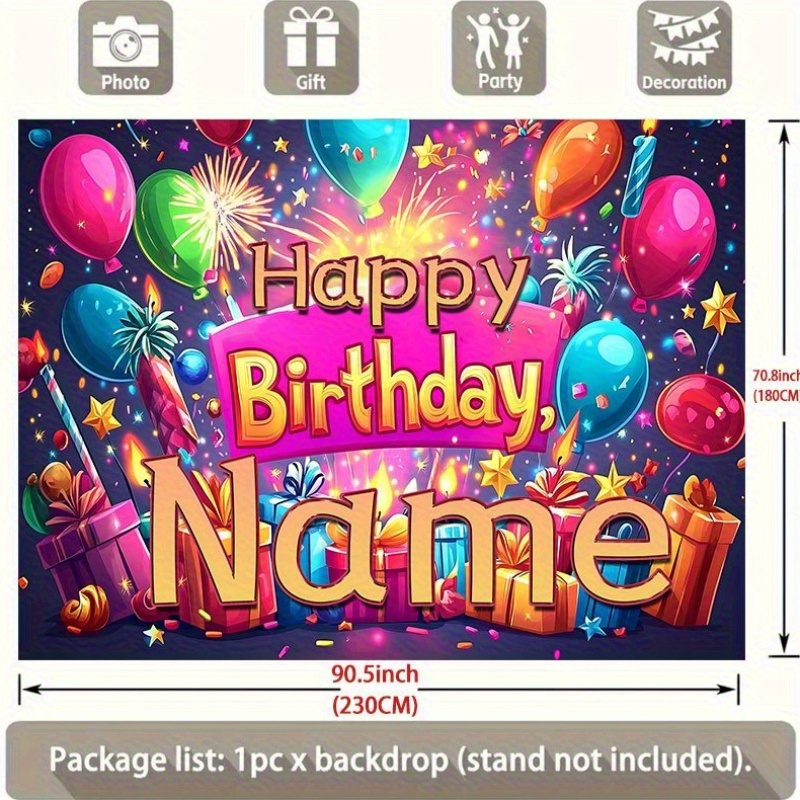 TEMU 2d Flat Banner, 1pc, Custom Name & Design Party Backdrop, Happy Birthday Name Decoration For Celebrating Male And Female Birthdays And