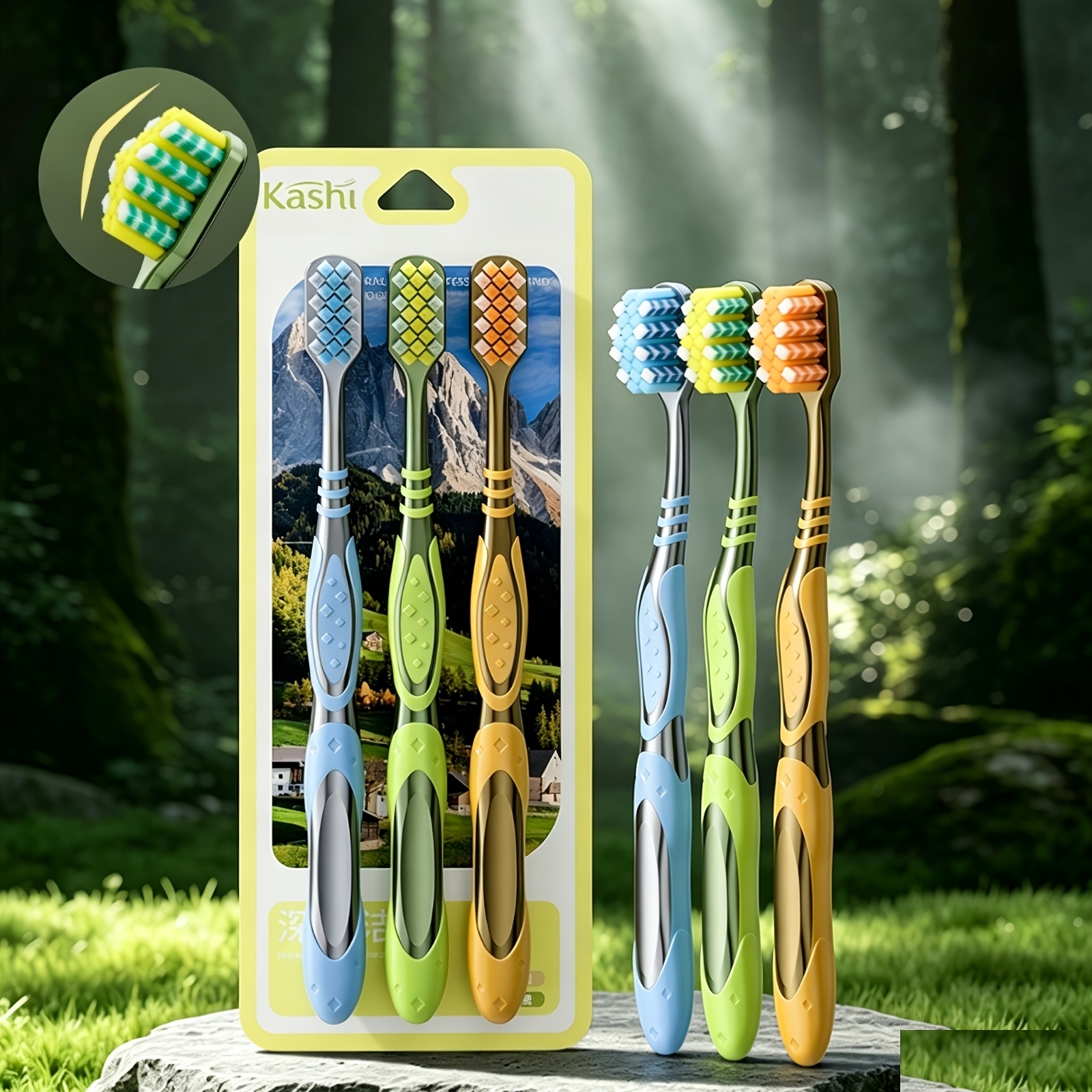 Premium Medium-stiff Bristle Toothbrushes For Adults, Spiral Bristles & Stain, Men' Travel Pack Random