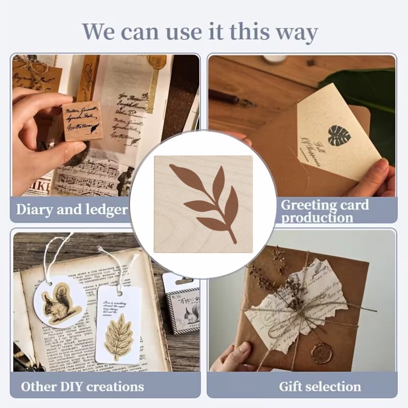 Fashion Five-Leaf Twig Wood Rubber Stamp