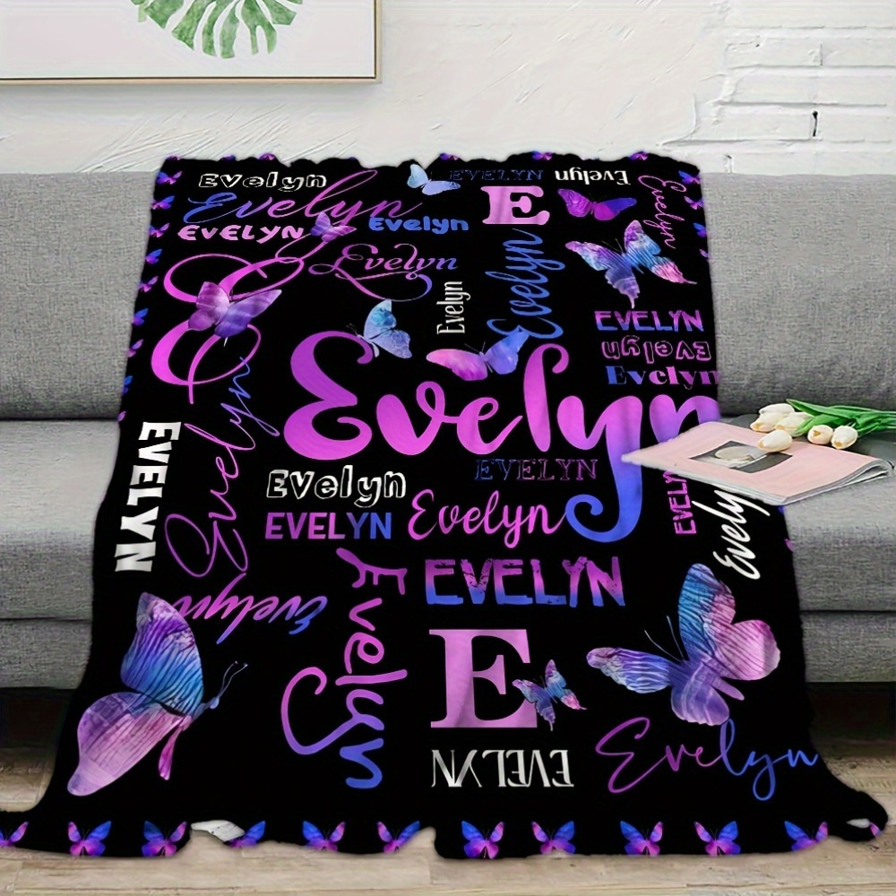 

Personalized Butterfly Print Fleece Blanket: Custom Name Design, Soft And Warm, Perfect For Bed, Sofa, Travel, Or Camping - Available In Various Sizes