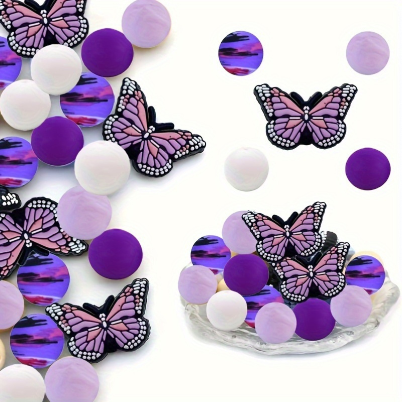 

45 Pcs 15mm Silicone Beads With Colorful And Monochrome Butterfly Designs - Perfect For Diy Keychains, Bracelets, Necklaces, And Handcrafted Projects