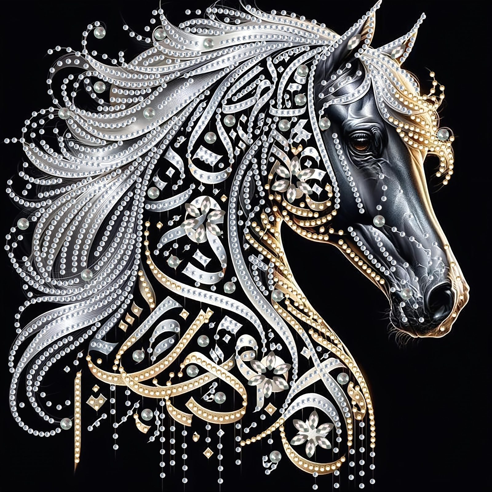 Image of Sparkling Beginner's Brave Warhorse Diamond Painting Kit - Acrylic Synthetic Gemstone, Suitable For Living Room, Bedroom, And Study Wall Decor, Size 11.8 Inches X 11.8 Inches