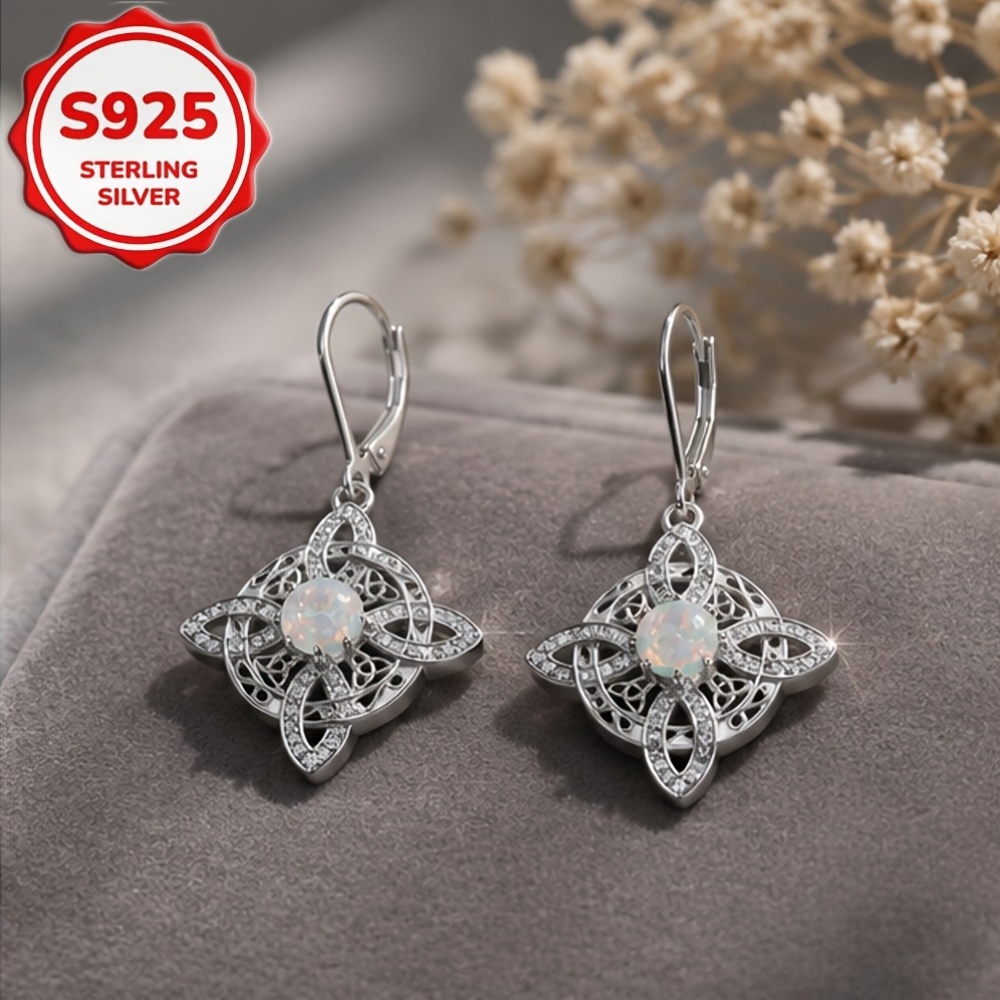 2pcs S925 Silver Celtic Knot Ear Drop Earrings, Vintage Design