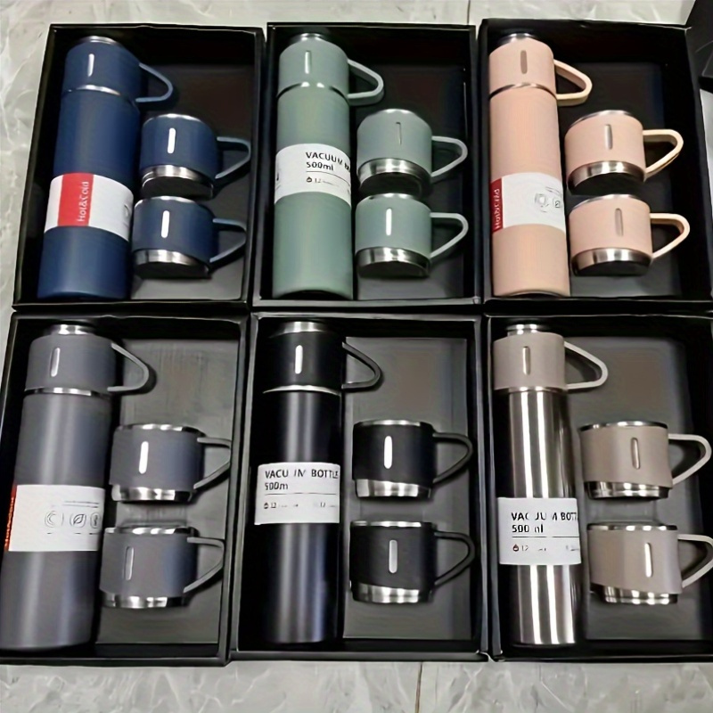 A Collection of Stylish Thermal Bottles And Coffee Mugs, Featuring a 500Ml/16.9Oz Stainless Steel Vacuum-Insulated Tumbler Suitable for Both Hot And Cold Beverages, Ideal for School Use, Travel, And Outdoor Activities