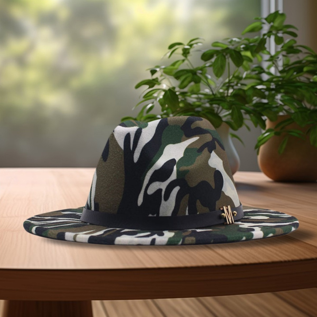 women men wide brim fedora hat fashion belted camouflage Temu